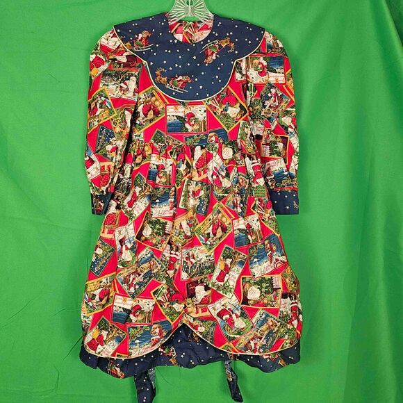 Vintage Sarah Kent Girls Christmas Santa Sleigh Dress 6X Postcard Patchwork‎ - Picture 1 of 7